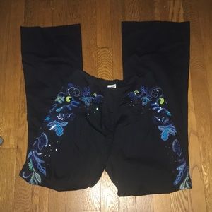 Cache embroidered and sequined dress pants slacks